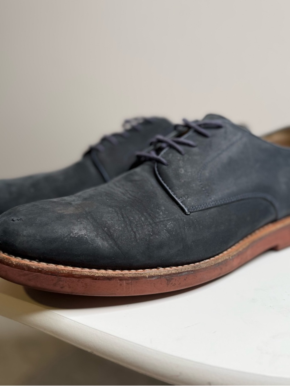 Brooks Brothers Dark Blue Suede Derby Shoes with Brown Sole - Picture 2 of 10